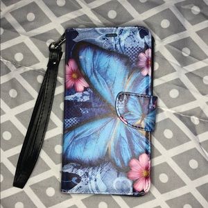 Blue Butterfly Wallet Type Phone Case